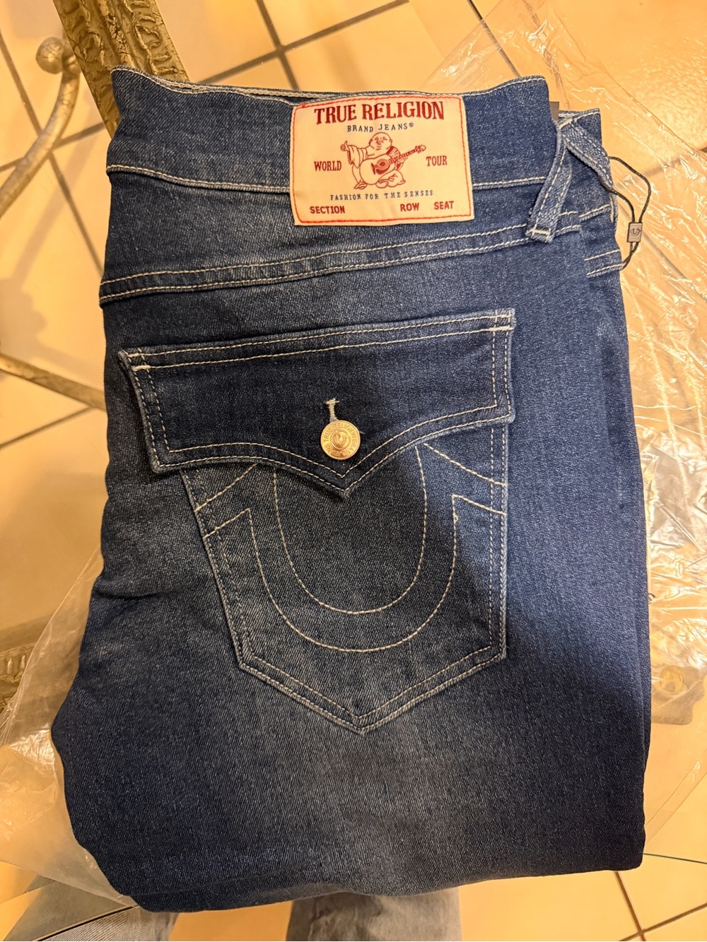 BRAND NEW IN PACKAGE MENS 
True Religion Dark Blue Classic Pocket Jeans
